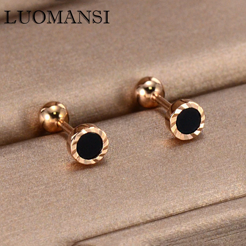 

Luomansi Natural Black Agate Real 18K Rose Gold Earrings AU750 0.94g With Proof OL Simple Style High-end Jewelry