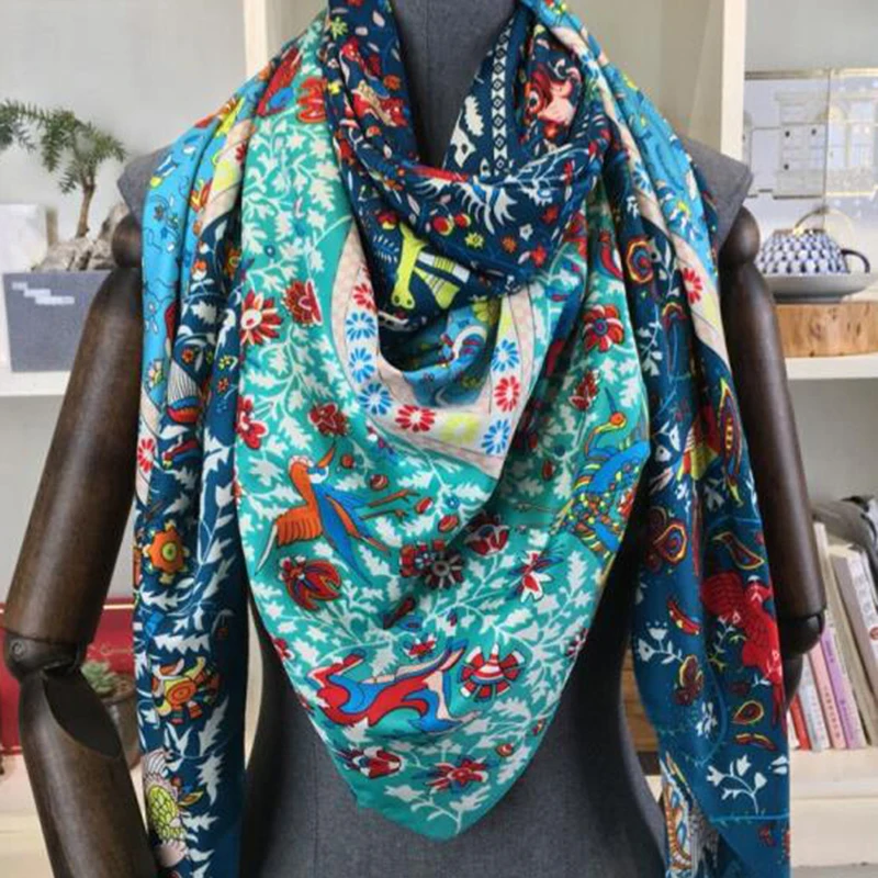 

2021 Silk Square Scarf Scarves For Women Foulard 130*130cm Soft Neckerchief Ladies Shawls Wraps Bandana Femme Printed Hijab