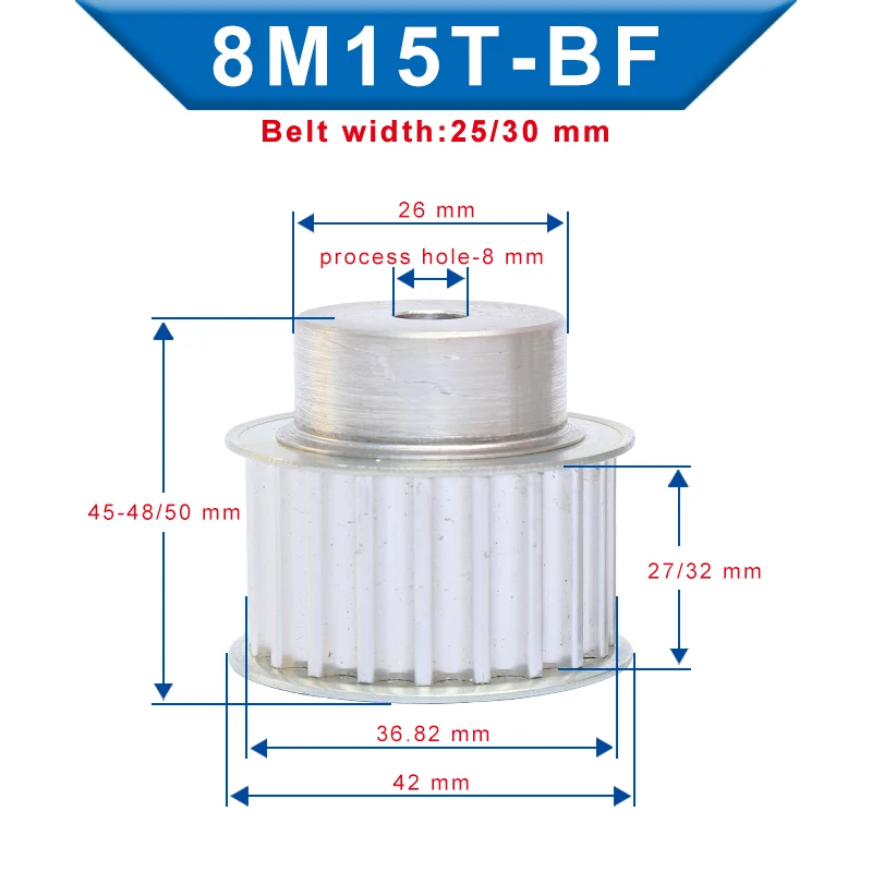 Шкив для ремня с круглыми зубьями дуги/13T/14T/15T Ширина 25/30 мм алюминиевое колесо