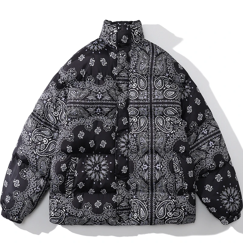 

Oversized Winter Man Puffer Parkas Print Graffiti Fashion Casual Loose Warm Thick High Collar Male Jackets Coat Woman