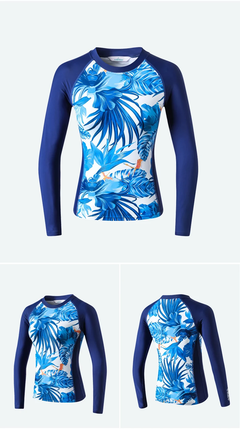 Женский синий Печатный Rashguard полный купальник с длинным рукавом UPF 50+ УФ Защита купальники для плавания футболка для серфинга брюки