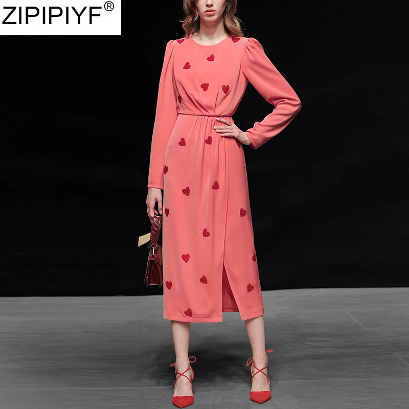 2020 Новое весеннее женское платье с разрезом элегантное модное круглым вырезом и