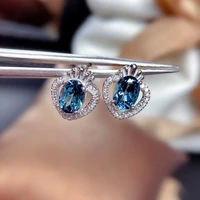 huitan new trendy crown shaped stud earrings for women with oval blue cz stone gorgeous bridal wedding engagement party jewelry
