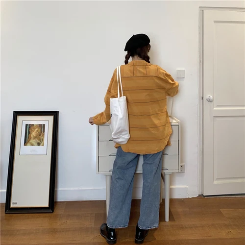 Простая винтажная желтая оранжевая полосатая Длинная тонкая Базовая