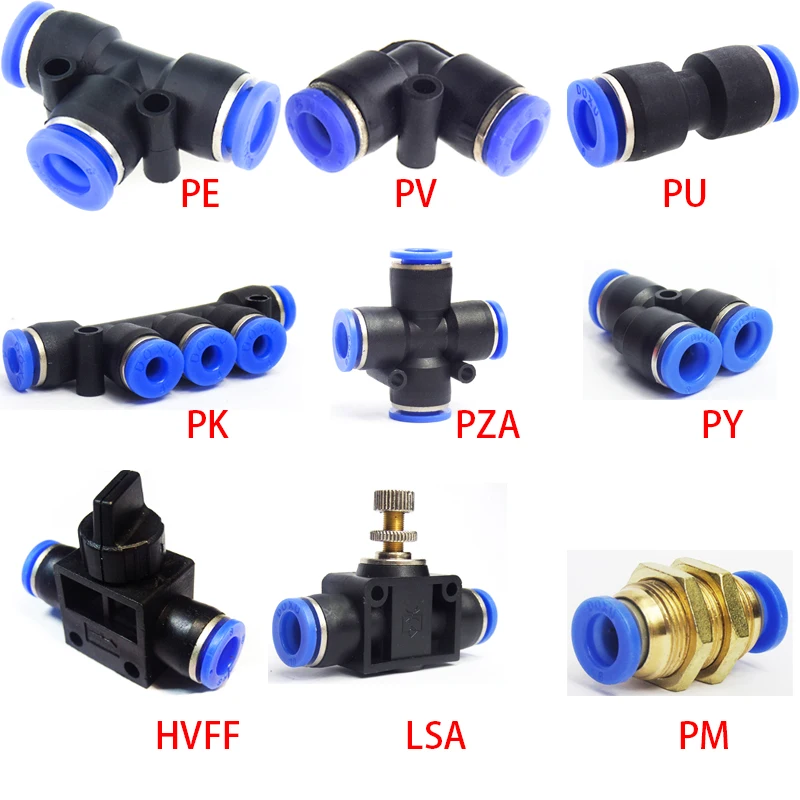 

10PCS PE/PU/PV/PM/PZA/PK/PY/HVFF/LSA 4-12mm Pipe Hose Connector Quick Release Air Push In Pneumatic Fittings