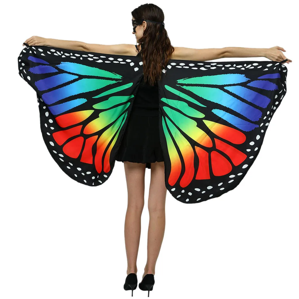 Косплей радуга цвета 3D Обертывания Бабочка крыло шаль шарфы для женщин Дамский