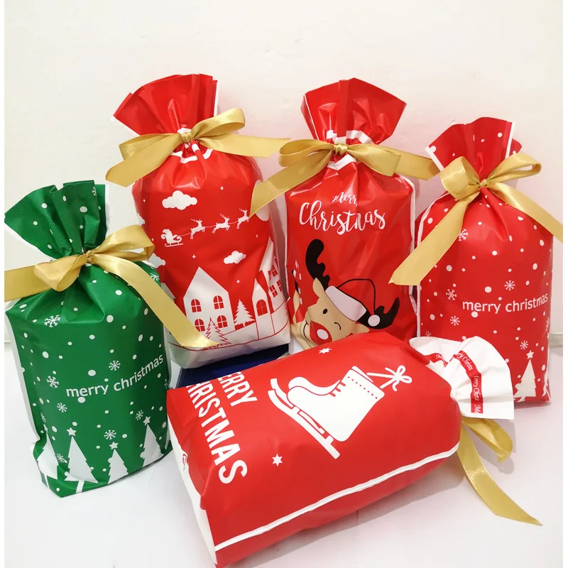 

50 шт. сумка для подарков Санта-Клауса конфетная сумка Снежинка хрустящая сумка на шнурке рождественские украшения для дома Новый год 2021 под...