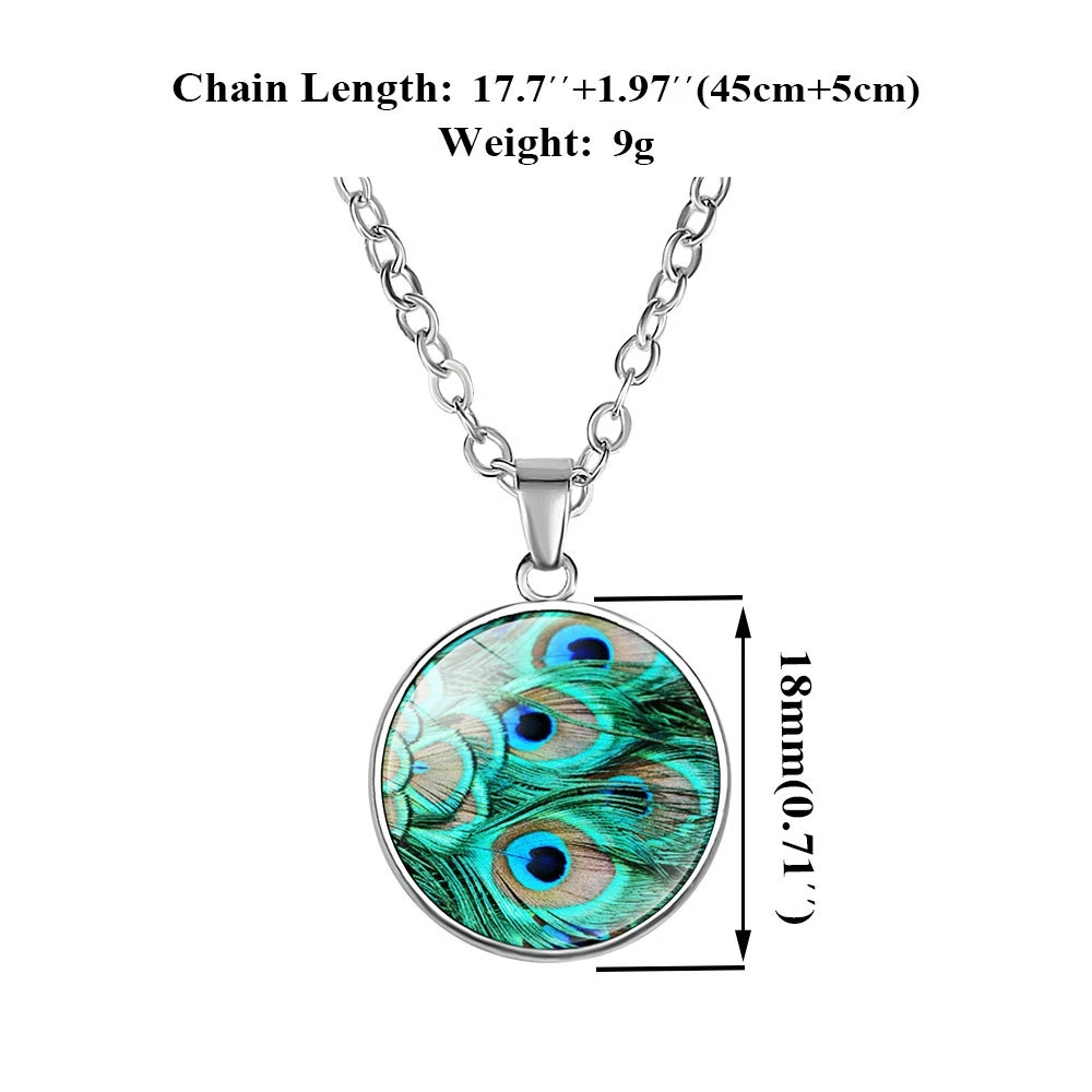 

Colorful Peacock Feather Glass Pendant Necklace Children Cartoon Animal Necklace for Girl Women Fashion Accessories Dropship
