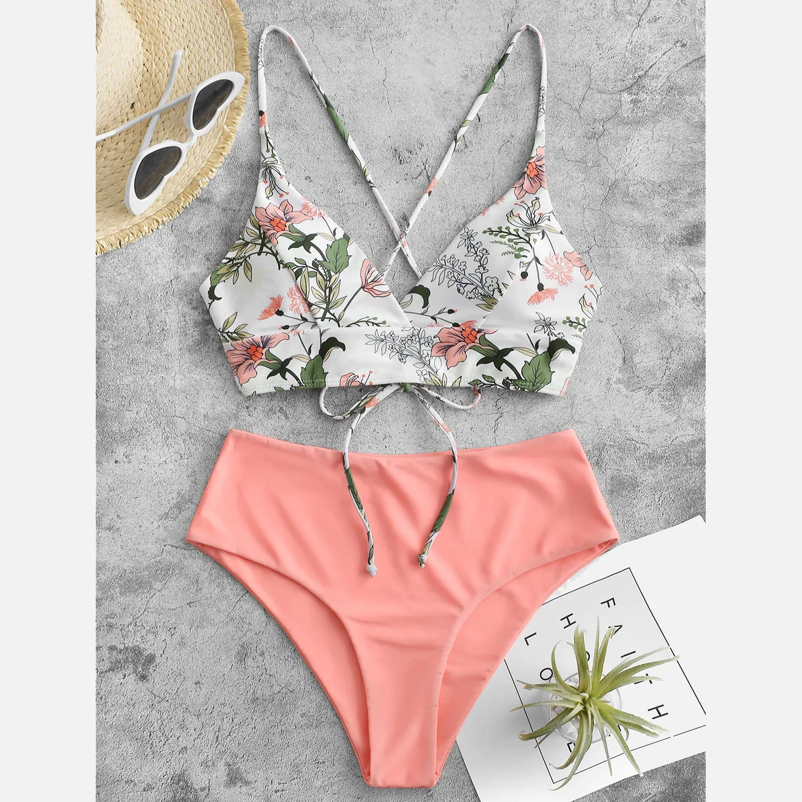 

Sexy High Waisted Swimwear Two Piece Beachwear 2021 Women Two Piece Flower print split Sets Plus Size Beachwear Swimsuit Bikini