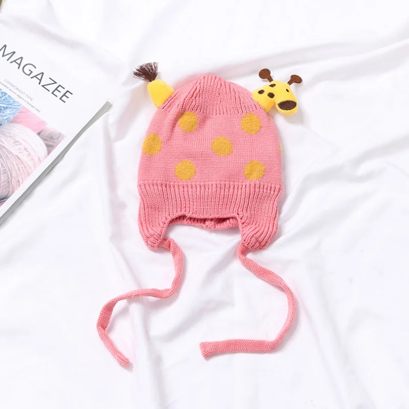 5Color Baby Hats Boys Girls Cute Giraffe Knit Kids Winter Bonnet Enfant Hat For Children Muts Warm Earflap Beanie | Детская одежда и
