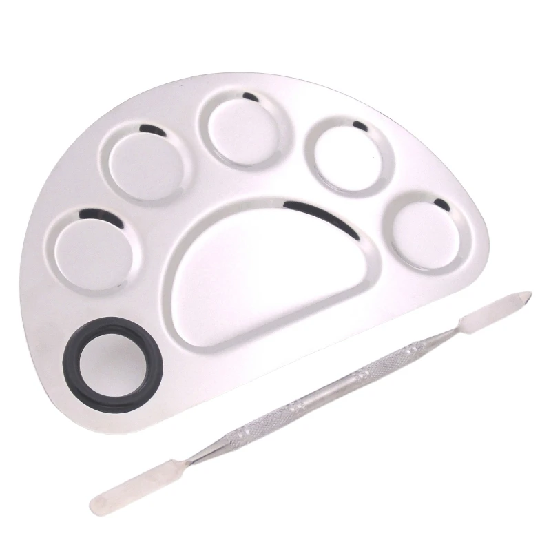 

Stainless Steel 6 Holes Makeup Palette Nail Art Polish Mixing Plate Cosmetic Artist Mixing Palette with Spatula Tool for
