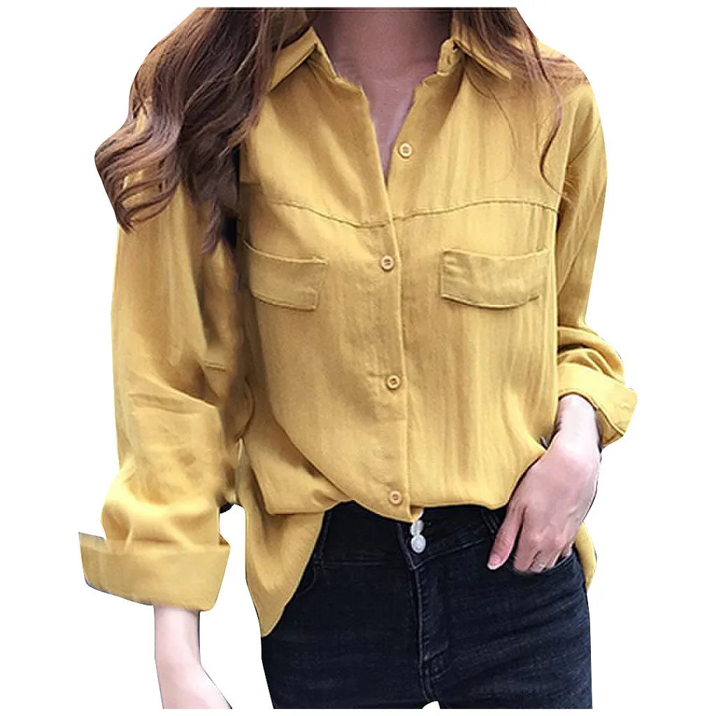Модные женские рубашки на пуговицах с длинным рукавом однотонные повседневные