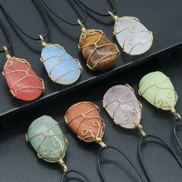 natural stone crystal water drop tiger eye rose quartzs gold sand stone women jewelry necklace pendant accessories size 25x52mm