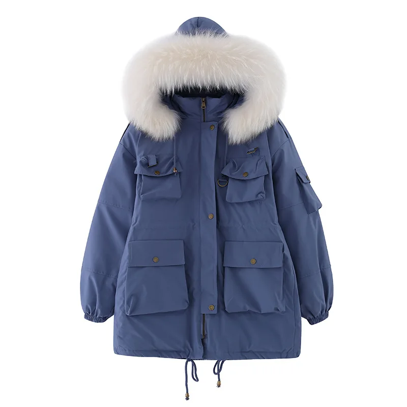 

2020 New Dongdaemun Army Tooling Large Fur Collar down Jacket Cotton-Padded Clothes Women's Long Drawstring Cotton Jacket Loose