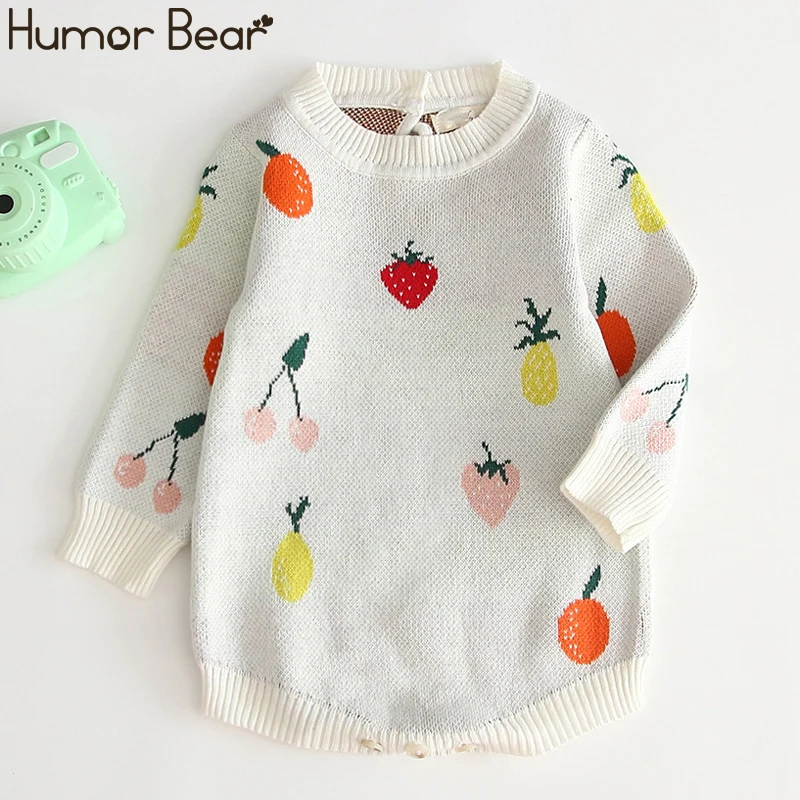 BT018J Humor Bear/ осень-зима новая детская одежда для маленьких девочек вязаная одежда комбинезон с бантом с длинным рукавом и комбинезон, детская одежда - Цвет: BT018J