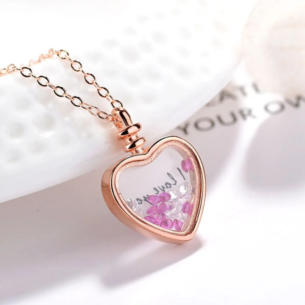 

LEKANI 925 Sterling Silver Cute Heart Necklace For Women Colorful Cubic Zirconia Quicksand Pendant Necklaces Trendy Jewelry