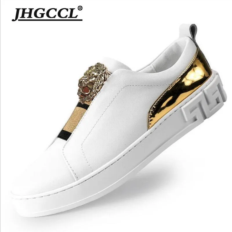 

New men's casual shoes, high quality cowhide flat shoes, bold metal accessories men's and women's sports shoes