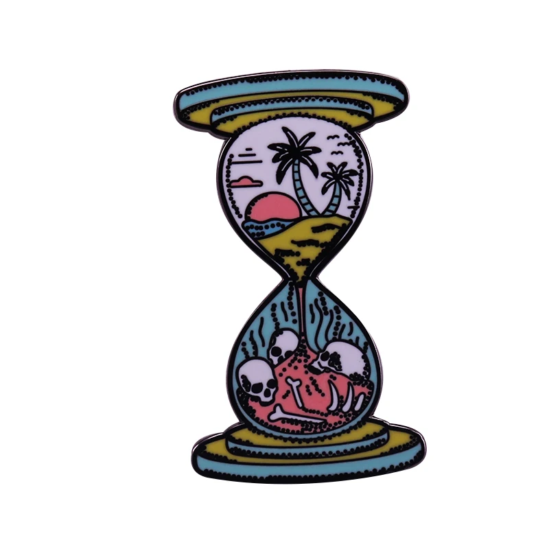 Красивые песочные часы Ландшафтная булавка закат кокосовое дерево Череп