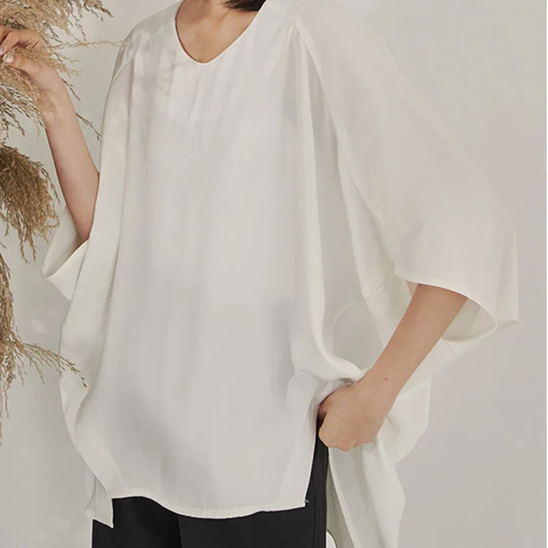 

Женская шифоновая блузка с круглым вырезом, с рукавом летучая мышь