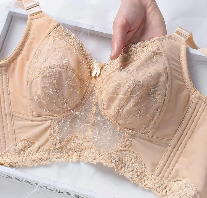 Women's Wireless Minimizer Bra Full Coverage Lace Embroidery Underwear Adjustable Lingerie 34 36 38 40 42 46 B C D E F