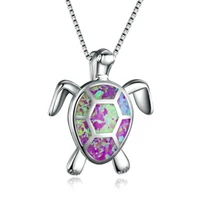 cute turtle imitation opal necklace fashion animal pendant necklace statement bohemian jewelry for women whitepinkbluegreen