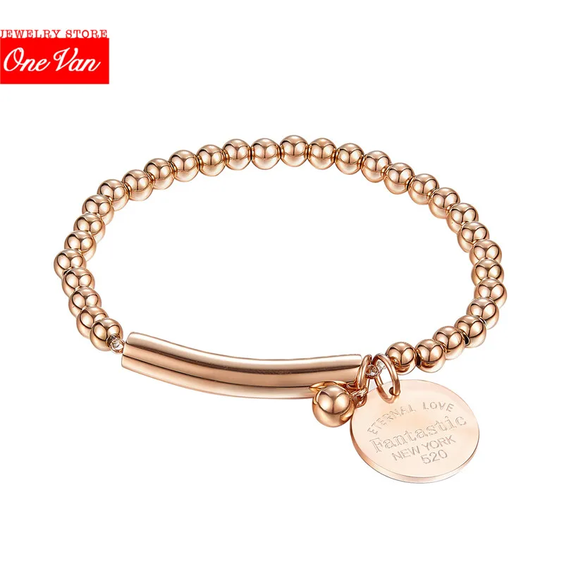 

Stainless Steel Ball Beads Bracelet For Women Circle Tag Charm "Fantastic Eternal Love New York Stretch Strand Bracelet 2020