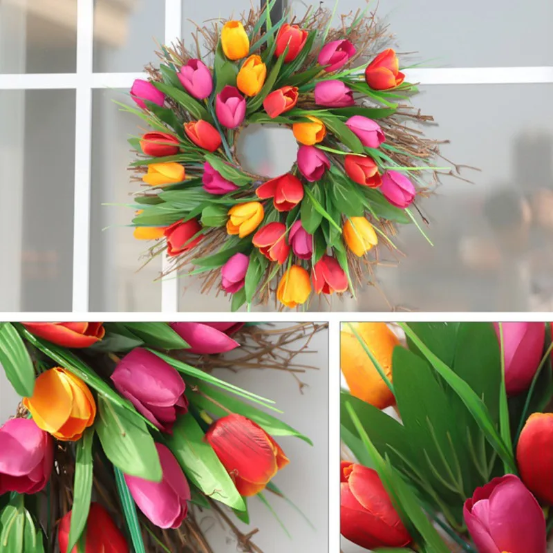 

Artificial Tulip Wreath Plants Background Wall Hanging Door Window Home Christmas Decoration Wedding Party Supplies Gifts