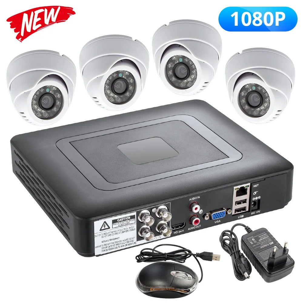 4 cameras kit FUERS 2MP 4CH AHD DVR CCTV камера видеонаблюдения Система безопасности для помещений 3000TVL купольная камера видео ночного видения P2P 24 шт. светодиодный 1080P - Цвет: 4 cameras kit