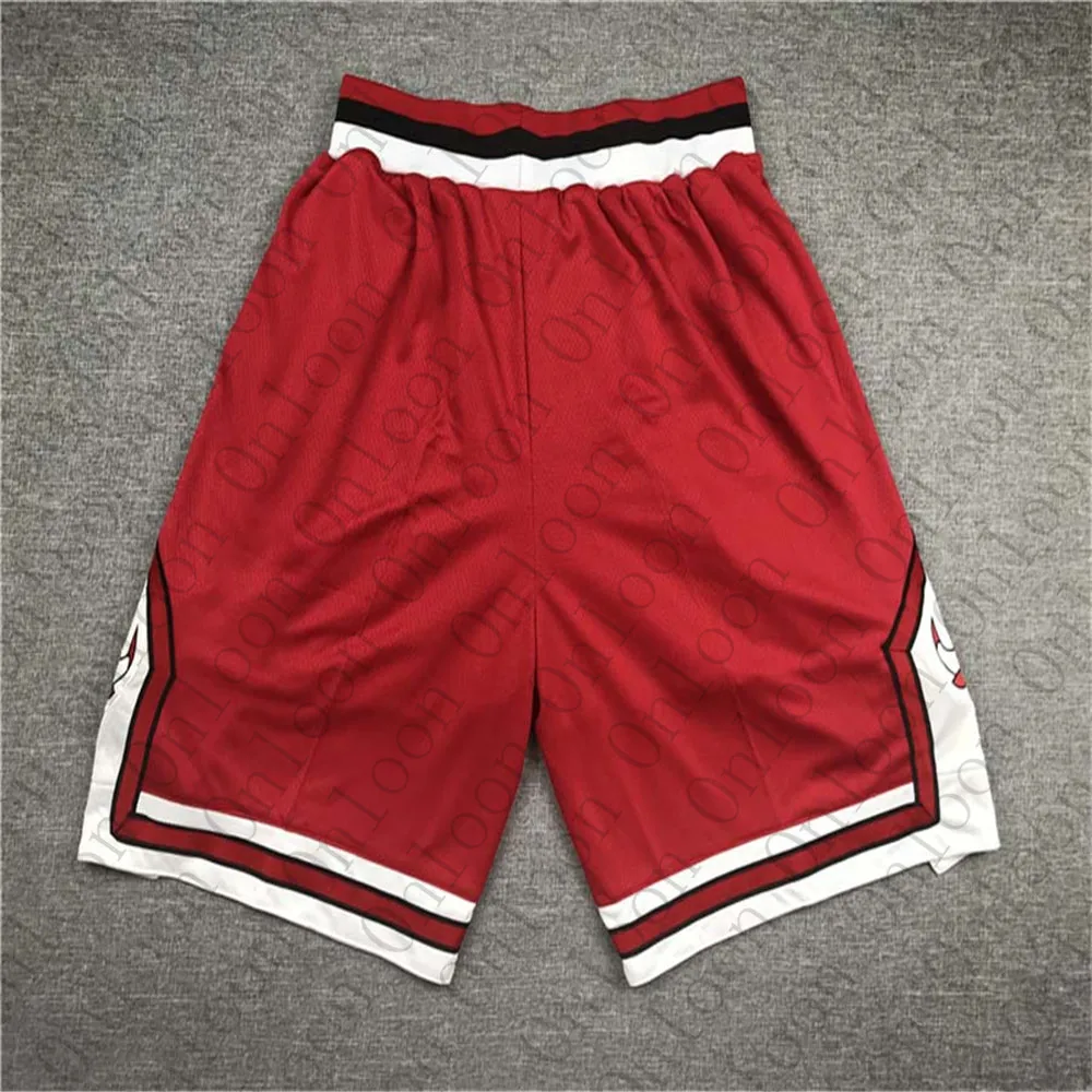 

New Men's American Basketball Chicago Shorts Elastic Belt Pocket Pants Red Jersey
