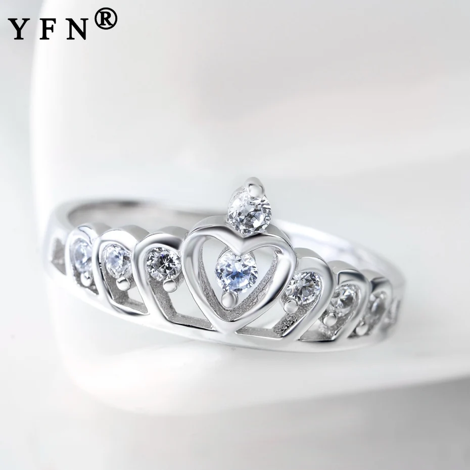 YFN Настоящее 925 пробы Серебряное кольцо с кубическим цирконием модное ювелирное изделие кольца в виде короны подарок на День святого Валентина для женщин 925 свадебное ювелирное изделие