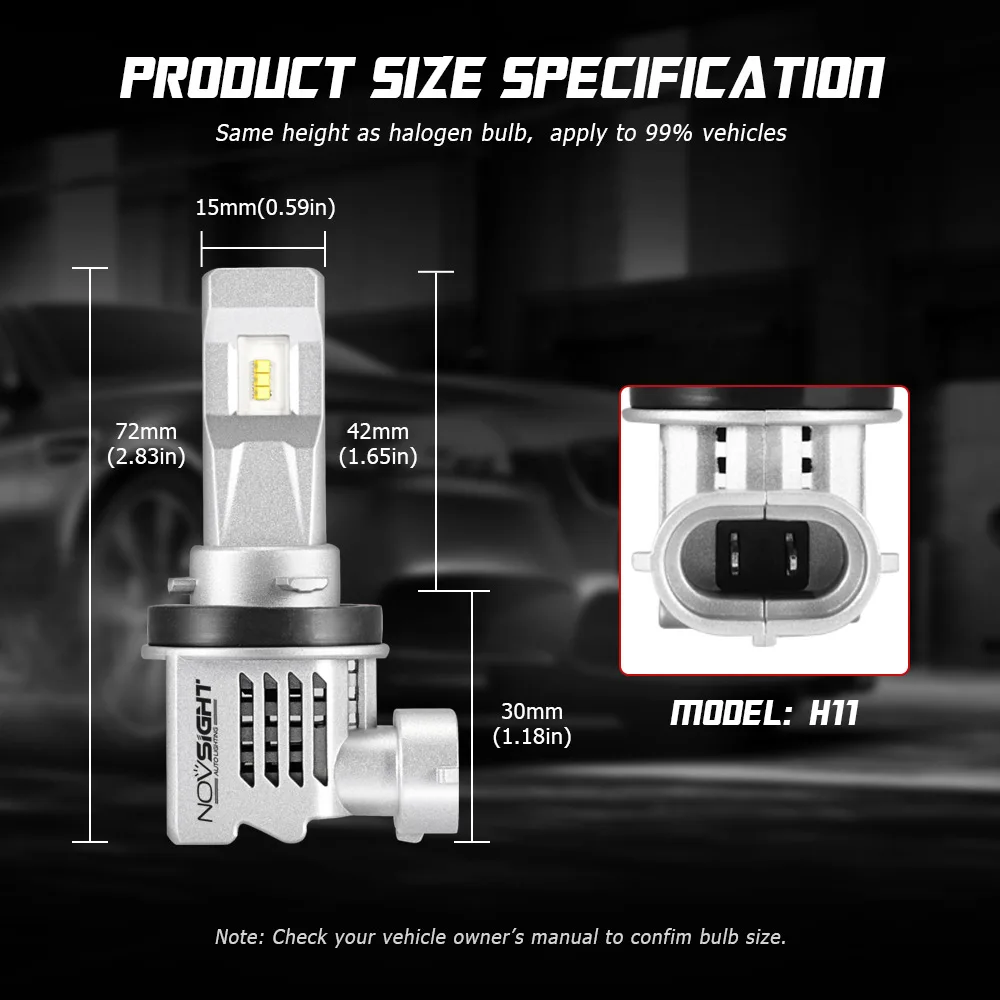 NOVSIGHT Car Headlight led H4 Hi/Lo Beam H7 LED H11 H8 H9 HB3 HB4 Auto Headlamp 55W 10000LM 6000K Fog Light Bulbs