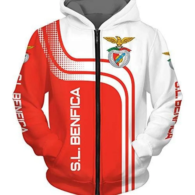 Spring And Autumn Men's Hooded Zipper Shirt S.L.BENFICA Logo 3D Printing Casual Sports Hooded Cardigan