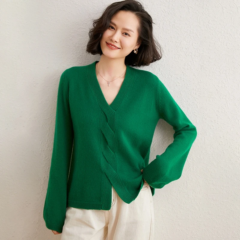 

Женские кашемировые свитера высшего класса с V-образным вырезом, 100% чистый козий кашемир, зимние толстые теплые пуловеры, свободные мягкие ж...