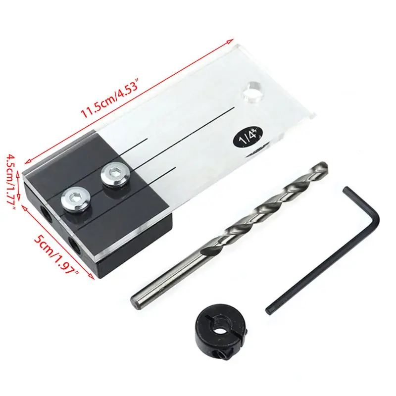 

Dowel Jig Acrylic Hardened Steel Pocket Hole Jig 1/4 Inch Drill Guide Locator Dropshipping