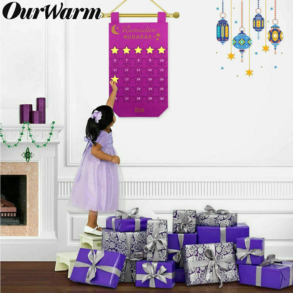 

EID Mubarak Kareem Countdown Felt Calendar Gold Star Sticker Wall Hanging Muslim Balram DIY Ramadan Party Decoration 2021