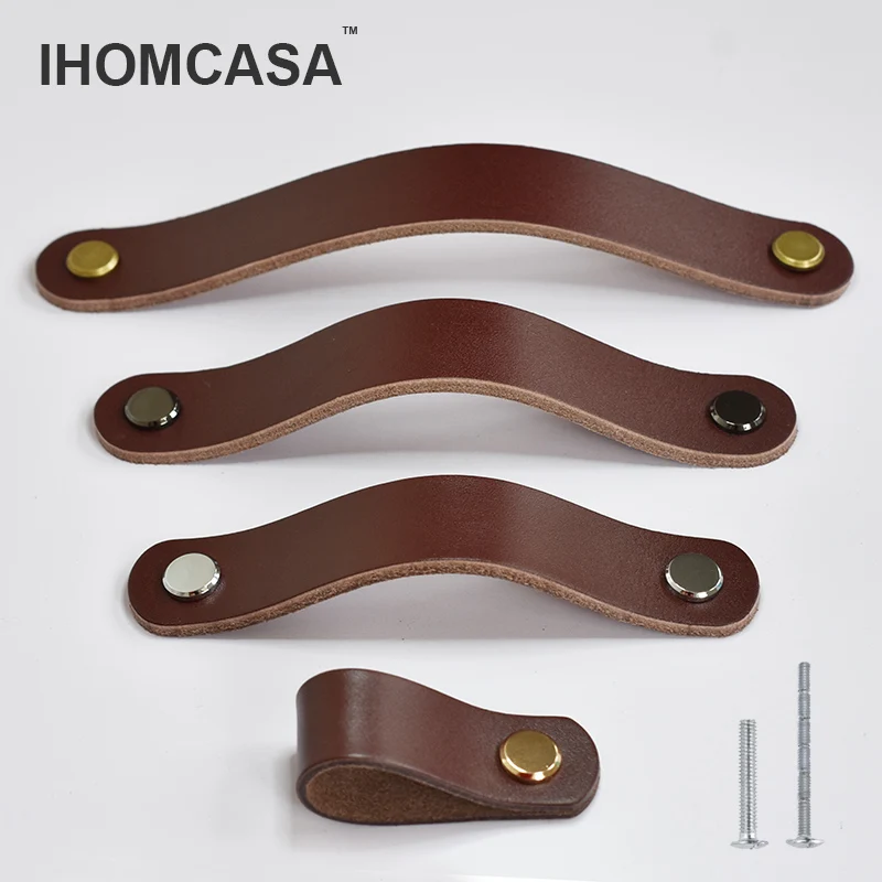 Коричневые кожаные ручки IHOMCASA европейская ретро мебель ящик шкаф дверная ручка