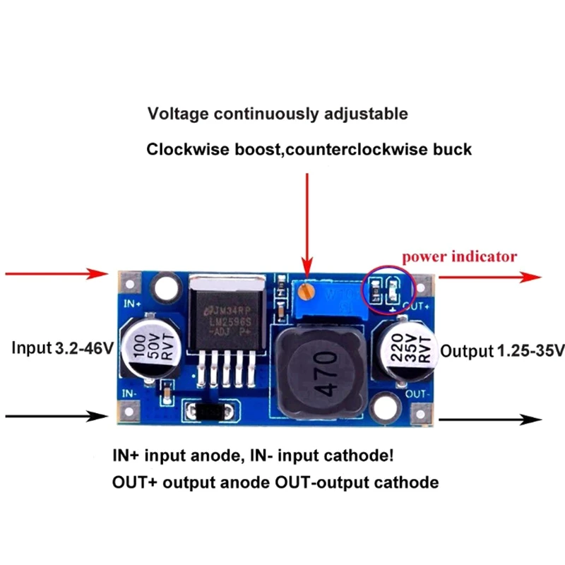 AAAE Top-DC-DC Step Down Buck Converter Module LM2596 3.2V-40V to 1.25V-35V Adjustable Power Voltage Regulator Step-Down Transfo |