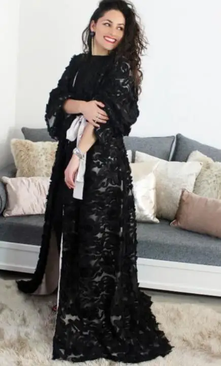 Кружевной Цветок abaya Дубай открытый халат-кимоно кардиган мусульманские женщины