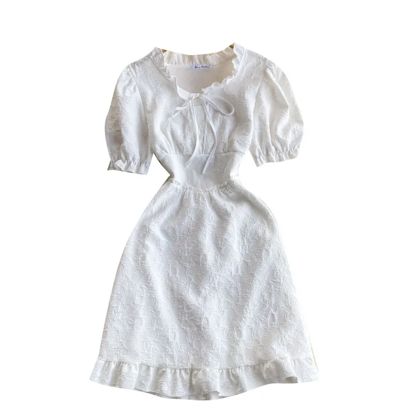 

sleeve dress 2021 new summer wear women sweet black fungus and led the French love short skirts of cultivate morality