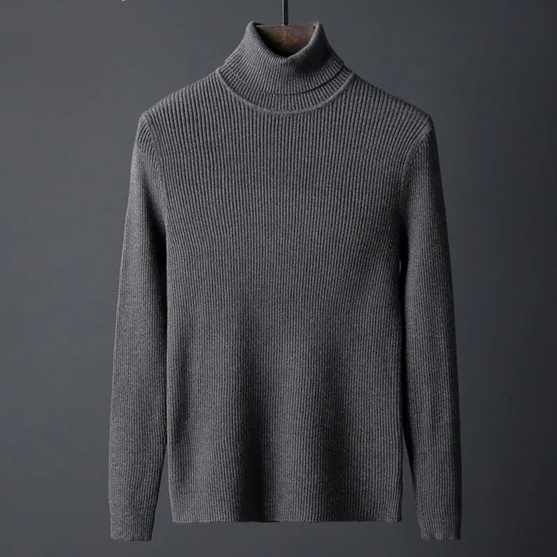 Зимний новый мужской брендовый модный однотонный пуловер с высоким воротником и