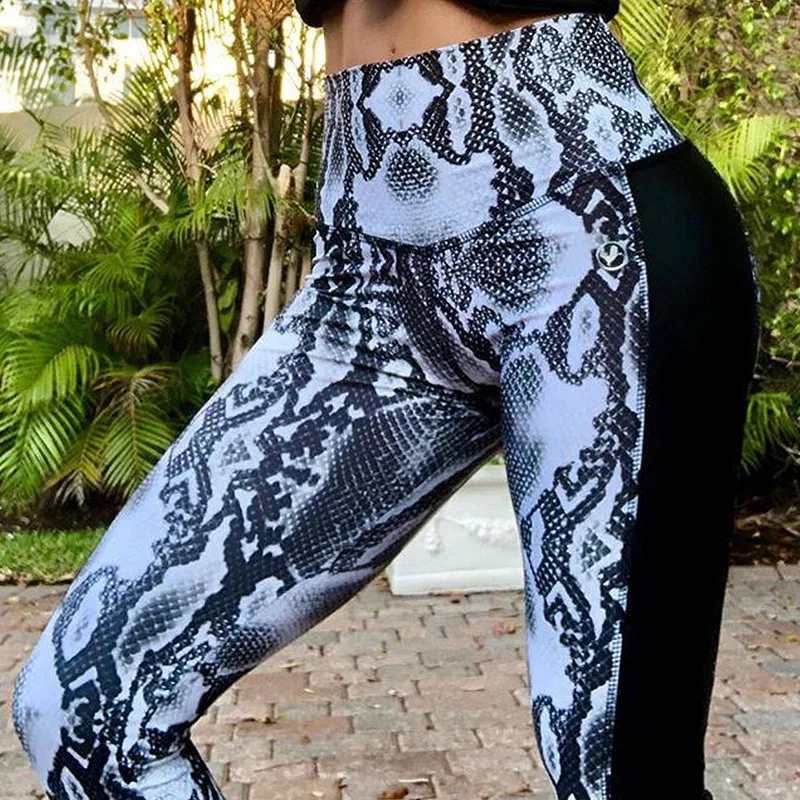 

2020 European And American Fashion New Digital Printing Sports Snake Print Hips High Waist Leggings Women