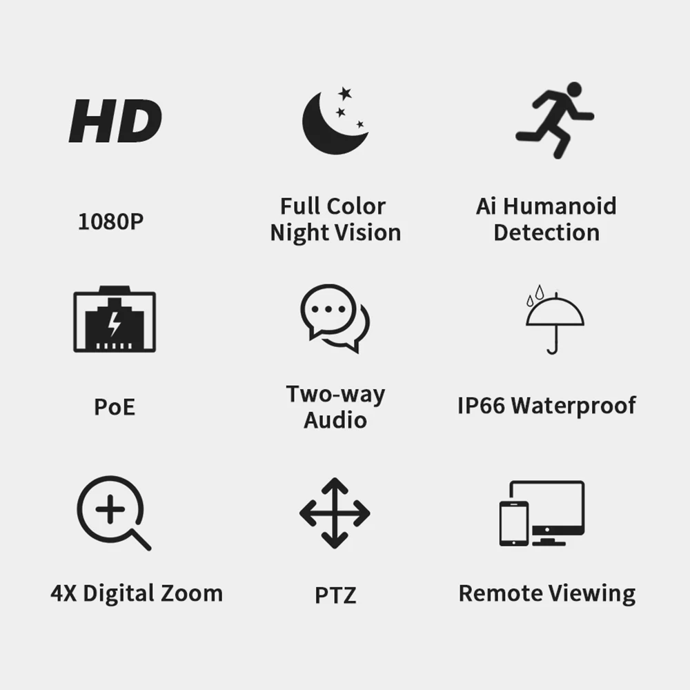 

Hiseeu H.265 1080P POE PTZ IP Camera 4X Digital Zoom Two-way Audio 2MP Waterproof Outdoor Security Camera