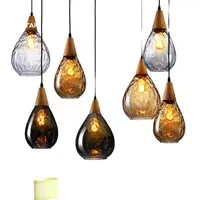 Vintage Loft Clear/Amber/Gray Glass Pendant Light Dining Room Restaurant Bar Wood Drop Lamps 1445