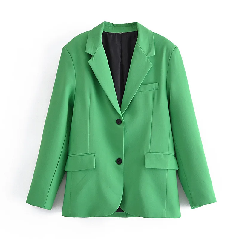 

Ladies Pure Green Blazer with Buttons, Straight, Loose, Double Pockets, Fashion Blazer, Ladies Casual Jacket chaqueta mujer