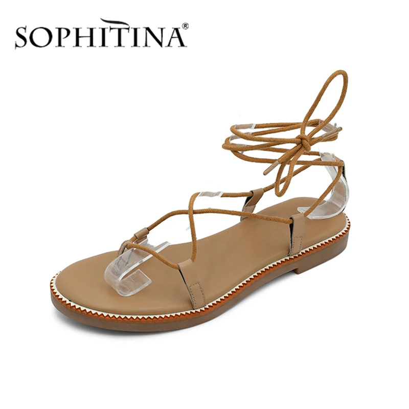 SOPHITINA Sexy Sandals Women Round Toe Fashion Narrow Band Cross-Strap Thick Bottom Roman New Casual Shoes PO573 | Обувь