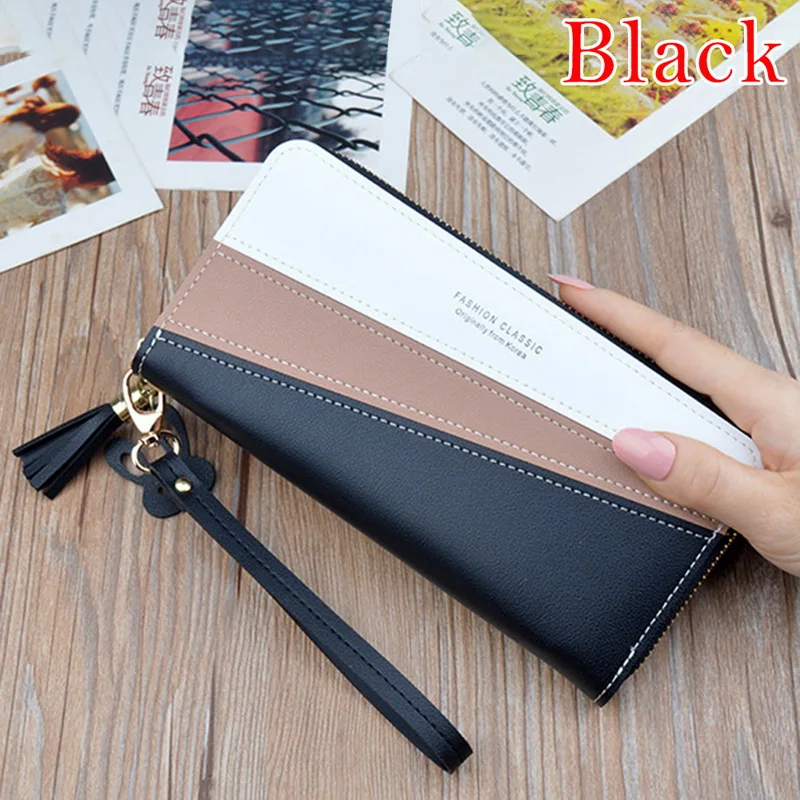Кожаные кошельки для женщин, клатч для телефона, женские кошельки на длинной молнии, кошелек для монет, кредитный держатель для карт, кисточка, дизайнерская сумка для денег - Цвет: E