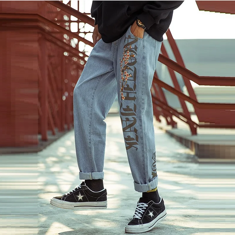 Japanese Fashion Embroidered Straight-leg Jeans Large Size Loose Casual Trousers Spring and Autumn All-match Tide Brand Pants
