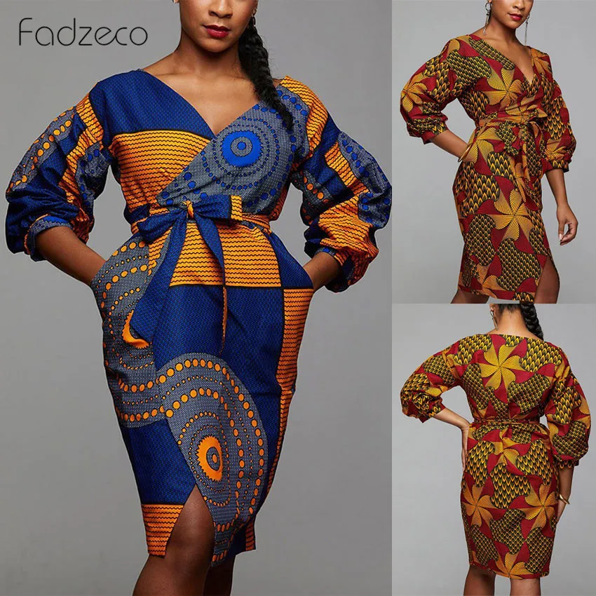Fadzeco африканские платья для женщин Дашики базин Анкара Платье с Африканским