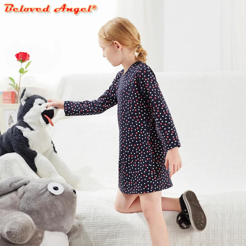 

Детское платье в горошек, с длинным рукавом и цветочным принтом