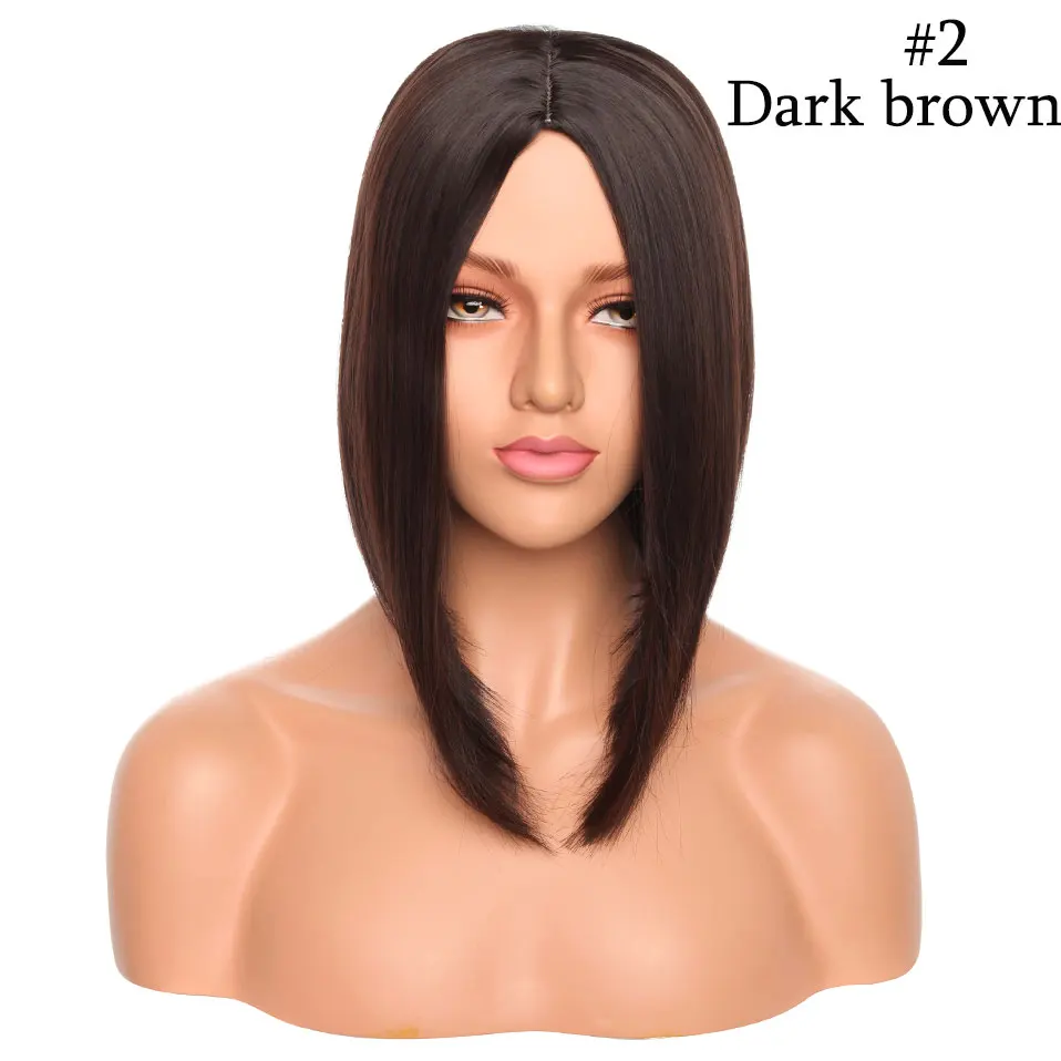 dark brown SNOILITE 12 дюймов прямой синтетический боб парик Средняя линия волос Боб Прическа короткий парик косплей парики волос для женщин 9 цветов - Цвет: dark brown